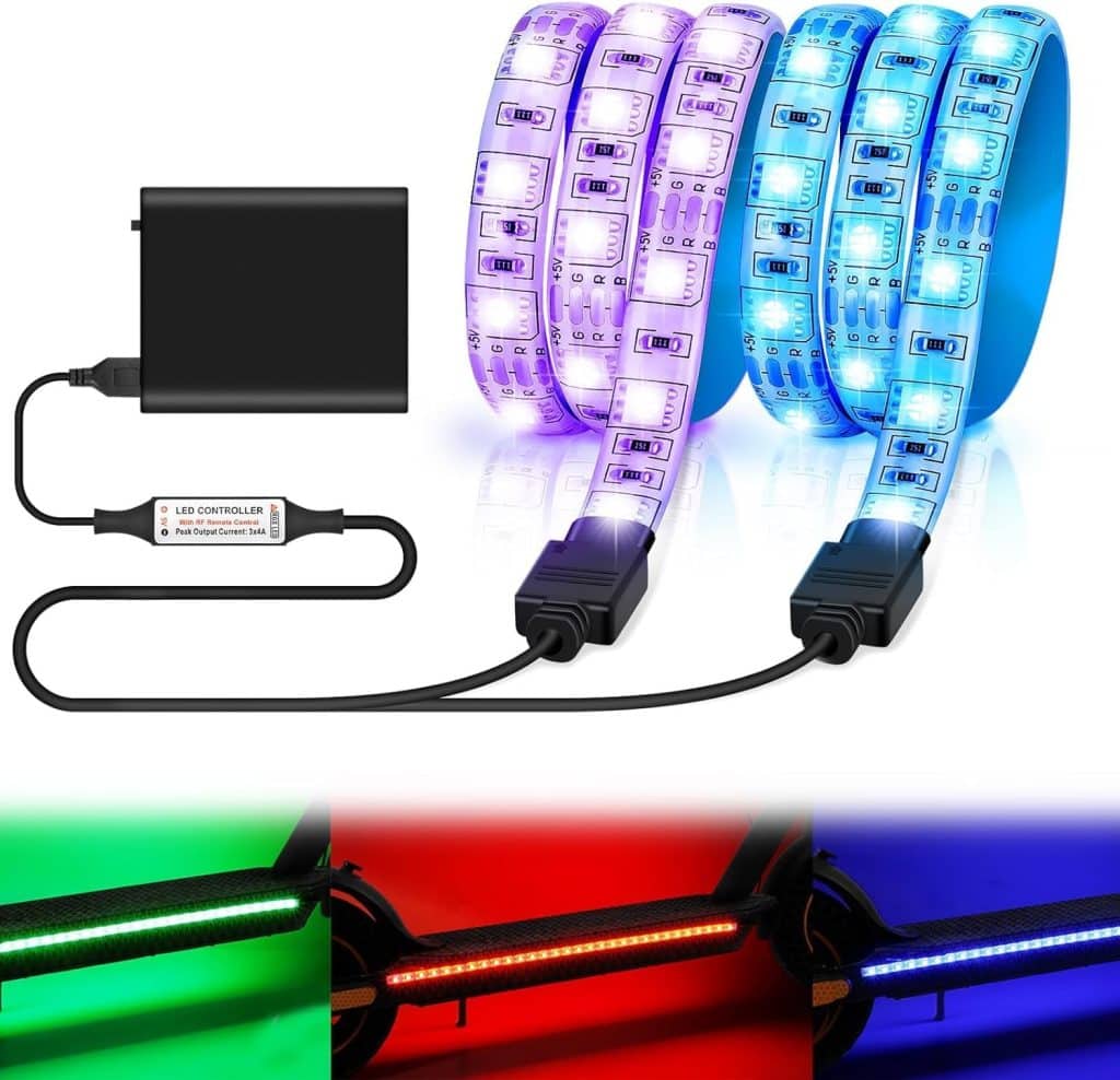 Blingbin Electric Scooter Strip Light, 2 Pcs Scooter LED Light with Remote Control, Night Cycling Colorful Lamp Waterproof Safety Skateboard Scooter Lights for Xiaomi M365/m365 pro