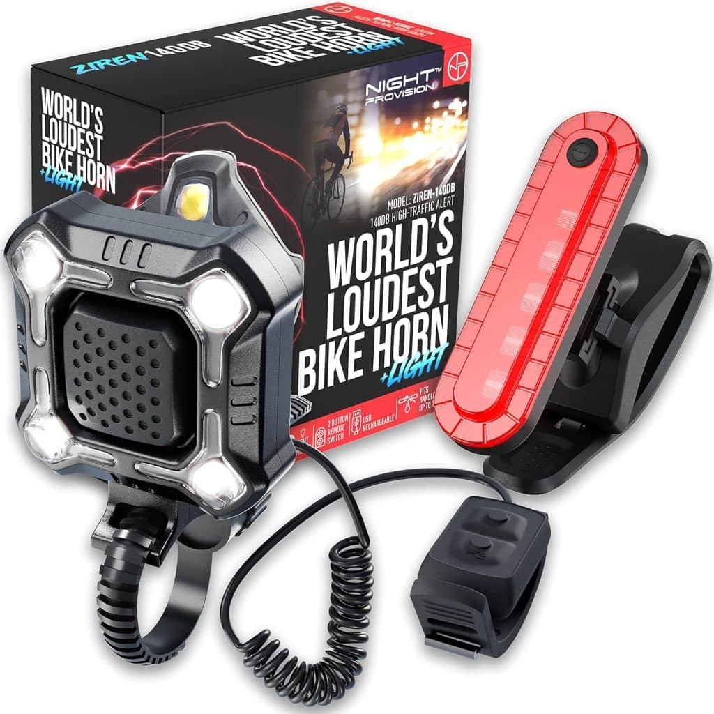 ZIREN 140dB High-Traffic Bike Horn  LED Light Super Loud Electric Horn 120-140dB for Max Safety Alert w/Handlebar Switch USB Rechargeable